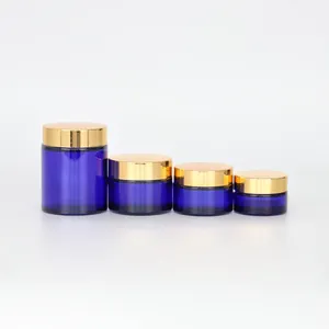 Glass Bottle Glass Jar Factory Price Cobalt Blue 15 30 60 100 120 200ml Glass Bottles And Jars For Skin Care Packaging
