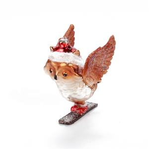 कांच का भूरा उल्लू स्कीइंग हाथ से पेंट किए गए क्रिसमस आभूषण पर्यावरण के अनुकूल - Product Image 4