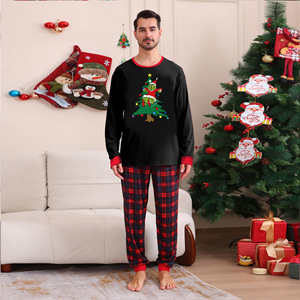 Pyjama en coton imprimé à carreaux <span class=keywords><strong>pour</strong></span> <span class=keywords><strong>femme</strong></span>, rouge et noir, manches longues, élégant, <span class=keywords><strong>pour</strong></span> l'hiver et les tenues d'été 2026 - Product Image 2