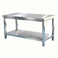 Table de préparation robuste à deux niveaux en acier inoxydable - Bords renforcés, pieds carrés et pieds de nivellement réglables