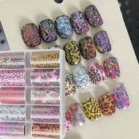 10Grids Stiker Foil Kuku Motif Leopard Pink Coklat, Stiker Transfer Pola Y2K Seksi dan Liar, Slider Dekorasi Manikur