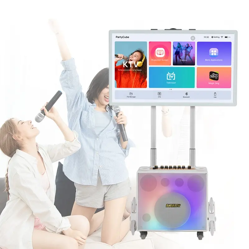Karaoke Player Machine System In 1 With 40w Songs Chinese Singing 19 All K Touchscreen KTV Home Bar Android White Power Audio