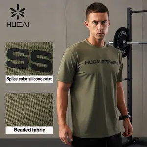 HUCAI Custom Beaded Splice Color Silicone Print Regular Fit Quick Dry Lightweight Running Workout Sports Gym Shirt For Men