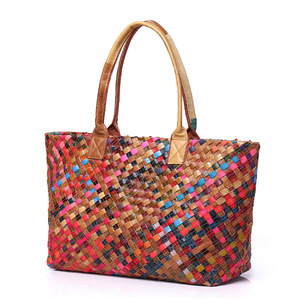 Ando Bag <b>Genuine</b> Cowhide <b>Leather</b> Woven Tote Bag Women Colorful Patchwork Shoulder Crossbody <b>Handbag</b> - Product Image 2