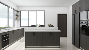 Ensemble de meubles de cuisine gris contemporain avec portes et tiroirs à fermeture douce pour les maisons modernes - Product Image 2
