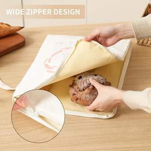 Brede L-vormige rits-toegang bijenwasbroodzakken voor zelfgebakken brood - 2 pakken XL herbruikbare biologische bijenwas linnen katoenen zuurdesembroodzak - Product Image 3
