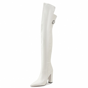 Big Size 47 Wide Fit Shoes Women Chunky High Heel Pointed Toe Thigh High Boots Side Zipper Over the Knee Booties - Product Image 2