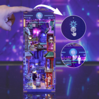 Tonecheer Vente en gros de puzzles 3D en bois, kit miniature de ville cyberpunk à construire soi-même, kit miniature pour cadeau, librairie