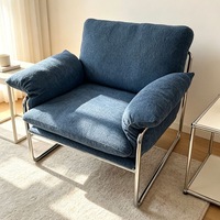 Fauteuil individuel vintage Bauhaus en lin avec structure métallique, chaise d'appoint minimaliste de luxe pour salon, hôtel, mobilier de négociation