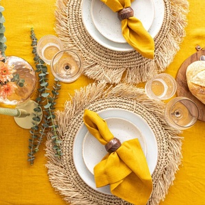 Natural <b>Linen</b> Napkins Pure Tassel Classic Style Handmade Hemstitch <b>Table</b> Plain Napkin Customized for Wedding Cotton Canvas - Product Image 6