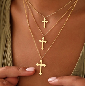 Collana da donna con <span class=keywords><strong>croce</strong></span> cristiana ortodossa ciondolo collana in acciaio inossidabile placcato oro 18k alta lucidato regalo di battesimo religioso - Product Image 6