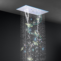 Ensemble de douche de luxe chromé 300x600mm avec colonne de pluie LED musicale, cascade, brume douce, massage, et robinet thermostatique en céramique