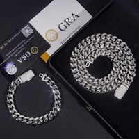 Chaîne cubaine en moissanite 12 mm à prix de gros, collier en argent 925 pour hommes, bijoux diamantés glacés