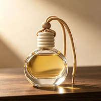 Bouteille vide plate en verre transparent de 14 ml pour désodorisant de voiture, diffuseur de voiture suspendu avec bouchon en bois et cordon