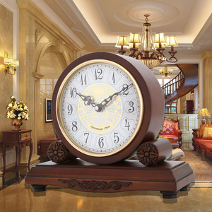 European Style Solid Wood <b>Table</b> <b>Clock</b> Westminster Chime Living Room Decor Vintage Round <b>Clock</b> - Product Image 1