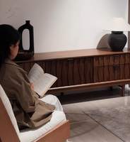 Meuble TV et table basse combinés en bois massif moderne, couleur noyer noir, meubles sur pied pour hôtel, salon