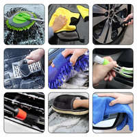 Kit de nettoyage automobile tout-en-un pour l'intérieur et l'extérieur, comprenant un gant de lavage, une serviette en microfibre, une brosse pour roues, une brosse pour aérateurs