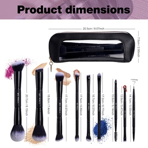 Ensemble <span class=keywords><strong>de</strong></span> pinceaux <span class=keywords><strong>de</strong></span> maquillage double embout BS-MALL, logo personnalisé, 9 pièces, pinceaux professionnels noirs pour <span class=keywords><strong>fond</strong></span> <span class=keywords><strong>de</strong></span> <span class=keywords><strong>teint</strong></span>, contour et poudre, avec trousse <span class=keywords><strong>de</strong></span> maquillage - Product Image 2