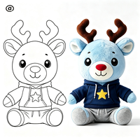 Peluche de renne bleu clair personnalisée avec cornes brunes, nez rouge, capuche étoilée amovible et pantalon gris – Adorable poupée renne en peluche