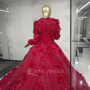 Jancember ANY20 lujo musulmán rojo brillo apliques flor vestidos de noche vestido - Product Image 5