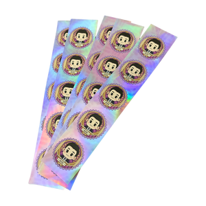 Etiquetas autoadhesivas de vinilo impresas personalizadas, impermeables, holográficas, decorativas, con logotipos de dibujos animados, pegatinas troqueladas - Product Image 1