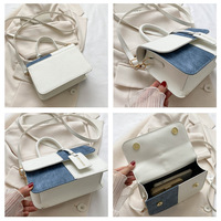 Sac à bandoulière en patchwork de denim PU de qualité supérieure pour femme, sac à rabat color block, sac à main tendance avec poignée supérieure et fermeture éclair, idéal pour le quotidien