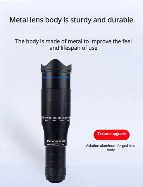 Portable 40X Zoom Fish-eye Lens Monocular for Cell Phone Shooting Photo Video AF/MF Focus OEM Branding