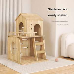 Arbre à <span class=keywords><strong>chat</strong></span> multifonctionnel à double niveau en bois massif avec <span class=keywords><strong>échelle</strong></span> en corde de chanvre <span class=keywords><strong>pour</strong></span> petits appartements, idéal <span class=keywords><strong>pour</strong></span> les chatons et les chats âgés - Product Image 4