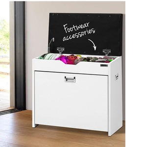 <span class=keywords><strong>Panca</strong></span> Portascarpe <span class=keywords><strong>Bianca</strong></span> con Scarpiera Nascosta, Mobile Moderno in Legno per Ingresso, Arredamento per Soggiorno, Armadio Portascarpe Moderno - Product Image 4