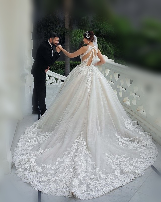 Pale Blue Wedding Dress - Best Selling Bridal Luxury Lace