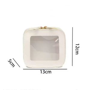 Travel Square PU Leather Fashion Cosmetic Case Transparent <b>Clear</b> Window Makeup <b>Bag</b> Women Zipper Waterproof <b>Toiletry</b> Organizer - Product Image 6