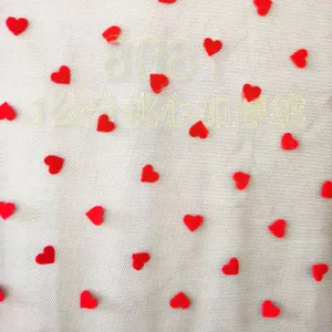 Hg6110 vendas quente vermelho coração imprimir tecido de tule para saia