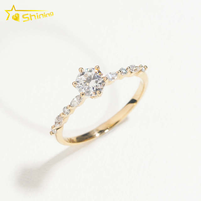 Fine Jewelry Fashion Design 14K Solid Yellow Gold  Moissanite  Lab Grown Diamond Engagement Ring
