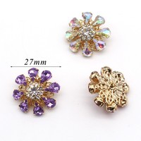 Kancing Jahit Logam Mewah Bulat Kristal Warna-warni Berhiaskan Rhinestone Bentuk Bunga