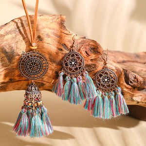 Ensemble de bijoux bohèmes à pampilles, collier et boucles d'oreilles en alliage plaqué bronze antique, bijoux de mode pour femmes - Product Image 3