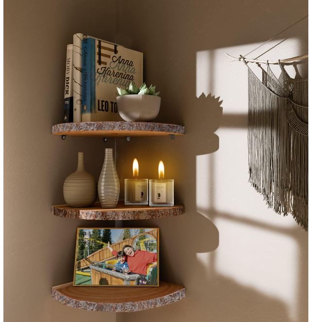 Set van 2 Zwevende Houten Planken voor Ophangen aan de Muur - Massief