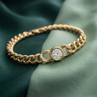 Bracelet cubain en or massif 10K/14K/18K avec diamant de laboratoire cultivé en gros, serti clos, avec centre rond, pour femmes, idéal pour les cadeaux