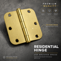 Bisagra Residencial Estándar de 3.5x3.5 Pulgadas, 2.2mm, 5/8R US4, Latón Satinado, para Puertas Interiores