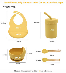 Ensemble d'alimentation pour bébé en silicone 5 pièces, cuillères pour bébé, bol à ventouse, assiette compartimentée, bavoir, tasse, brosse à doigts, ustensiles pour la première étape de l'alimentation - Product Image 6