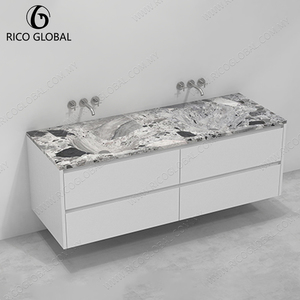 Meuble-lavabo mural RICO GLOBAL 60 pouces en marbre avec vasque en pierre, design moderne et minimaliste, finition polie - Product Image 3
