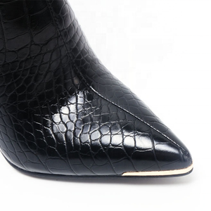 Black Sexy Short 2021 Autumn Winter Pointy Metal Toe High Heel <b>Boots</b> Animals Print Side Zip Plus Size 10.5 - Product Image 6