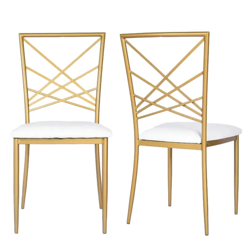 Modern Design Cheap Price High Quality Upholstered Restaurant Side Chair Golden Metal Frame and PU seat Cross back Dining Room C