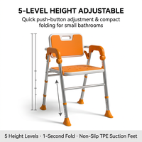 Chaise de douche pliante en aluminium robuste de 150 kg avec accoudoirs, dossier réglable en hauteur, pieds antidérapants en TPE pour personnes âgées, bain médical