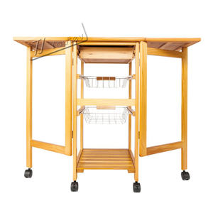 Table à manger pliable moderne Îlot de cuisine en bois avec feuille tombante <span class=keywords><strong>sur</strong></span> roues chariot de cuisine roulant avec <span class=keywords><strong>panier</strong></span> de rangement - Product Image 5
