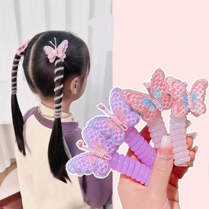 PFT Elastico per <span class=keywords><strong>capelli</strong></span> in plastica per <span class=keywords><strong>bambina</strong></span>, con farfalla ricamata, a spirale, doppio, per <span class=keywords><strong>trecce</strong></span> e fermacoda - Product Image 2