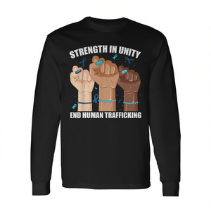 Camiseta de manga larga Strength In Unity con diseño de lazo azul para concienciar sobre el tráfico de personas - Product Image 2