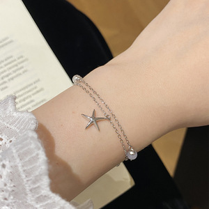 Pulsera de Plata de Ley 925 con Diseño Original Tichi, Estrella de Mar y Aguamarina para Mujer, Estilo Coreano Inspirado en Instagram, con Aspecto de Perla - Product Image 1