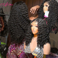 Perruque en cheveux humains naturels bouclés birmans, avec dentelle frontale complète, 40 pouces, ondulations profondes lâches, frontale HD, longue, pour femmes noires