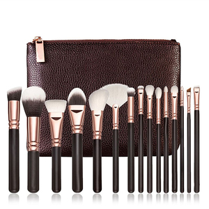 Set di Pennelli Professionali per Trucco in Offerta, 8/15 Pezzi in Nero e Oro Rosa con Borsa in Pelle per Trucco Occhi, Eyeliner e Matita per Sopracciglia - Product Image 2