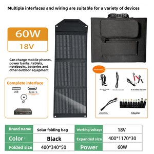 Panneau photovoltaïque monocristallin portable 18V 60W, compact et pliable pour les aventures en plein air - Product Image 1